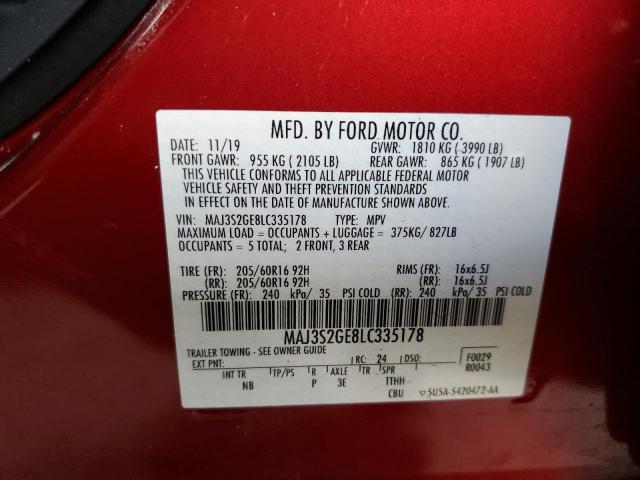 MAJ3S2GE8LC335178 - 2020 FORD ECOSPORT SE RED photo 12