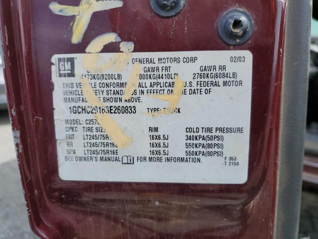 1GCHC29163E260833 - 2003 CHEVROLET SILVERADO C2500 HEAVY DUTY MAROON photo 12