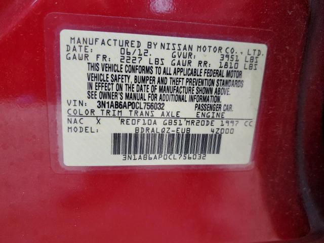 3N1AB6AP0CL756032 - 2012 NISSAN SENTRA 2.0 RED photo 12