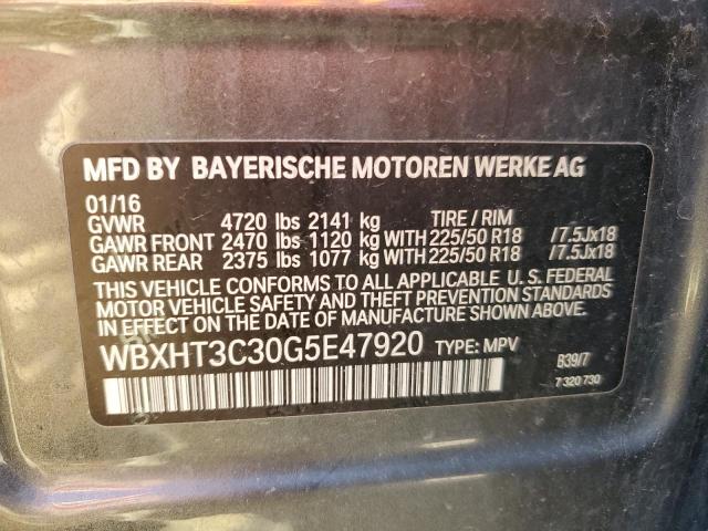 WBXHT3C30G5E47920 - 2016 BMW X1 XDRIVE28I GRAY photo 14