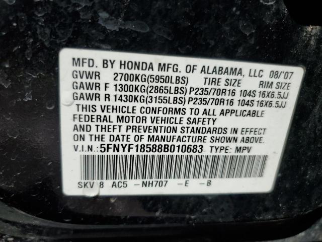 5FNYF18588B010683 - 2008 HONDA PILOT EXL BLACK photo 14