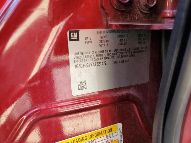 1G4GE5GVXAF321472 - 2010 BUICK LACROSSE CXS RED photo 12