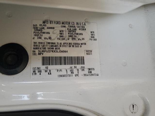 5LMFU27RX3LJ36064 - 2003 LINCOLN NAVIGATOR თეთრი ფოტო 12