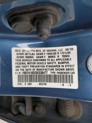 19XFA16529E038477 - 2009 HONDA CIVIC LX BLUE photo 13