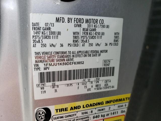 1FMJU1K59DEF63852 - 2013 FORD EXPEDITION LIMITED SILVER photo 13