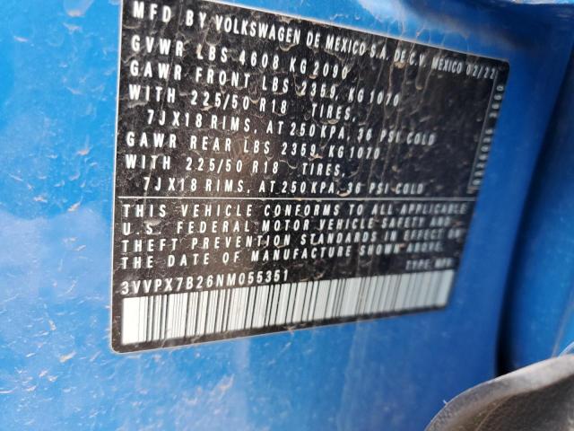 3VVPX7B26NM055351 - 2022 VOLKSWAGEN TAOS SE IQ DRIVE BLUE photo 13