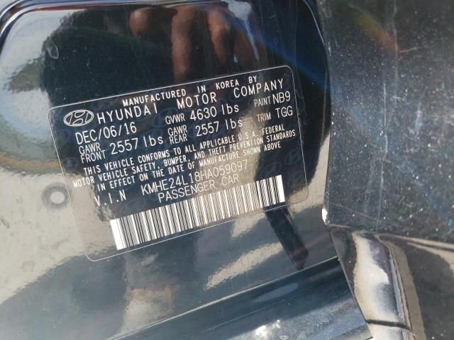 KMHE24L18HA059097 - 2017 HYUNDAI SONATA HYBRID BLACK photo 12