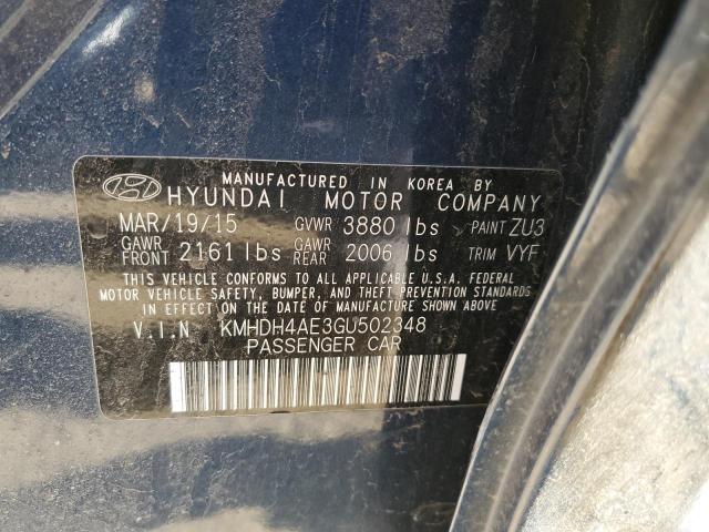 KMHDH4AE3GU502348 - 2016 HYUNDAI ELANTRA SE BLUE photo 12