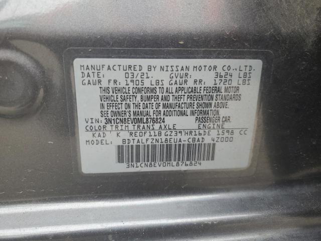 3N1CN8EV0ML876824 - 2021 NISSAN VERSA SV GRAY photo 12