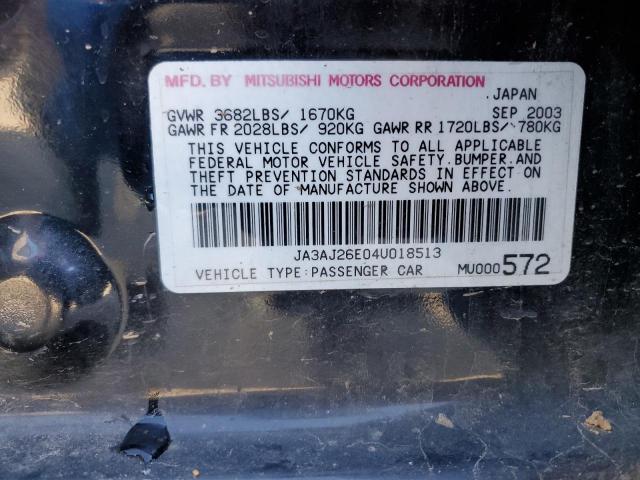 JA3AJ26E04U018513 - 2004 MITSUBISHI LANCER ES BLACK photo 12