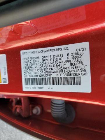 19UUB5F42MA008881 - 2021 ACURA TLX TECHNOLOGY 红色 照片 12