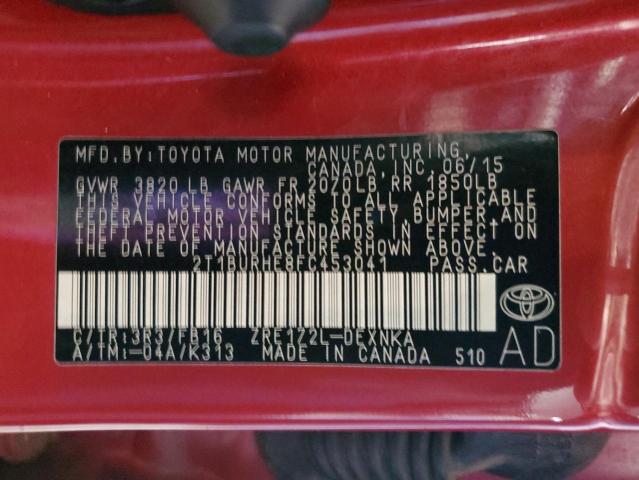 2T1BURHE8FC453041 - 2015 TOYOTA COROLLA L RED photo 13