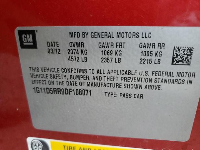 1G11D5RR9DF108071 - 2013 CHEVROLET MALIBU 1LT RED photo 13