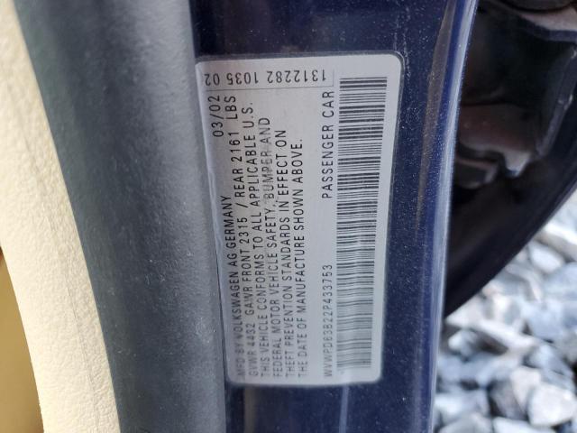 WVWPD63B22P433753 - 2002 VOLKSWAGEN PASSAT GLS BLUE photo 12