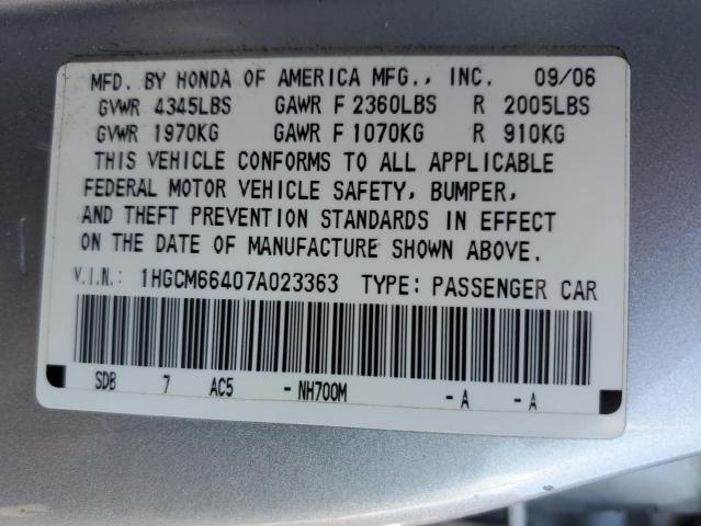 1HGCM66407A023363 - 2007 HONDA ACCORD SE SILVER photo 12