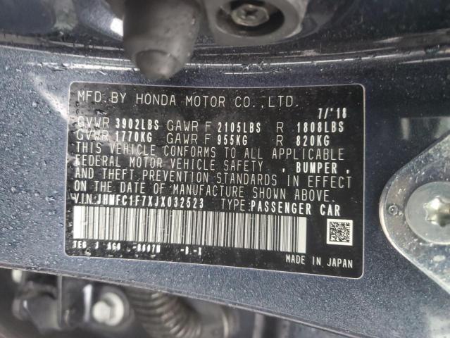 JHMFC1F7XJX032523 - 2018 HONDA CIVIC EXL BLUE photo 13