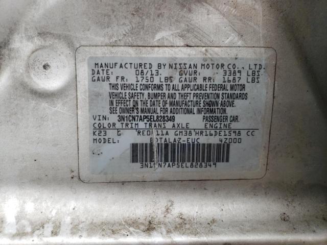 3N1CN7AP5EL828349 - 2014 NISSAN VERSA S SILVER photo 12