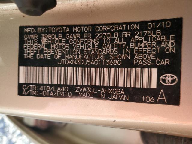 JTDKN3DU5A0113680 - 2010 TOYOTA PRIUS TAN photo 12