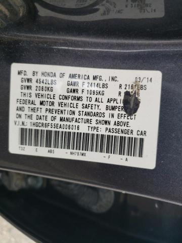 1HGCR6F55EA006016 - 2014 HONDA ACCORD HYBRID EXL CHARCOAL photo 12