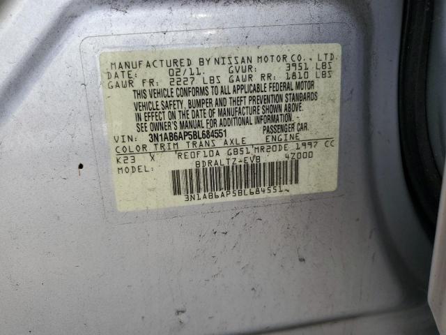 3N1AB6AP5BL684551 - 2011 NISSAN SENTRA 2.0 SILVER photo 12