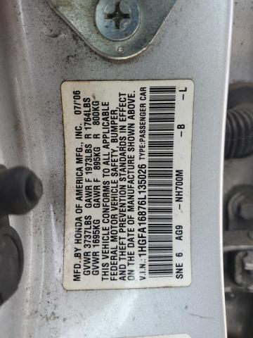 1HGFA16876L135026 - 2006 HONDA CIVIC EX SILVER photo 12