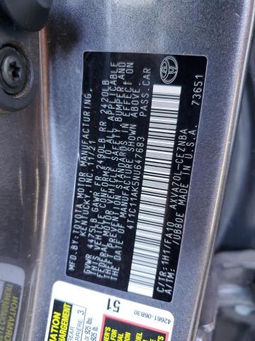 4T1C11AK5NU647683 - 2022 TOYOTA CAMRY LE GRAY photo 13
