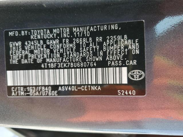 4T1BF3EK7BU680764 - 2011 TOYOTA CAMRY BASE GRAY photo 12