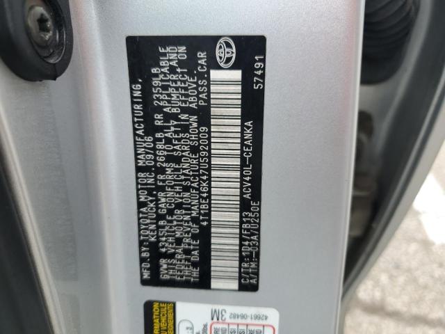 4T1BE46K47U592009 - 2007 TOYOTA CAMRY CE SILVER photo 12