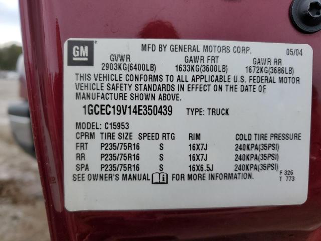 1GCEC19V14E350439 - 2004 CHEVROLET SILVERADO C1500 MAROON photo 12