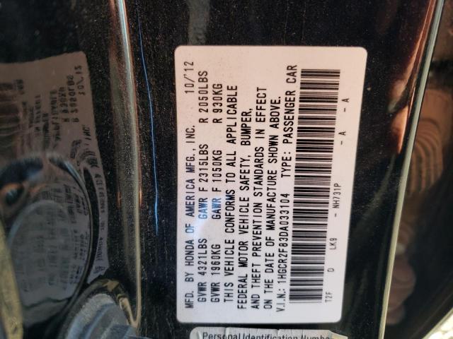 1HGCR2F83DA033104 - 2013 HONDA ACCORD EXL BLACK photo 12