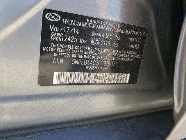 5NPEB4AC7EH916071 - 2014 HYUNDAI SONATA GLS GRAY photo 12