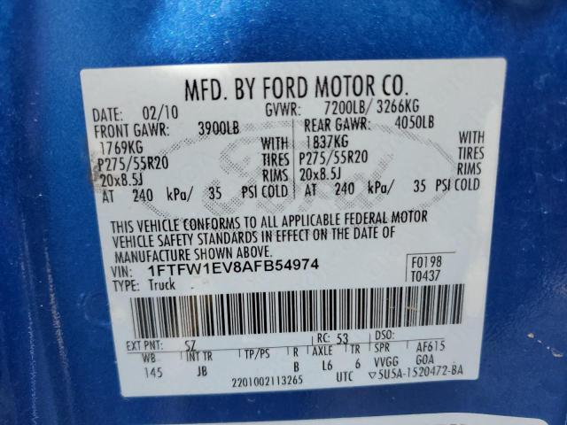 1FTFW1EV8AFB54974 - 2010 FORD F150 SUPERCREW BLUE photo 12