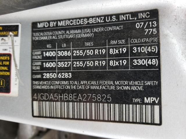 4JGDA5HB8EA275825 - 2014 MERCEDES-BENZ ML 350 4MATIC SILVER photo 13