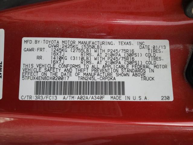 5TFUX4EN8DX020017 - 2013 TOYOTA TACOMA ACCESS CAB RED photo 12