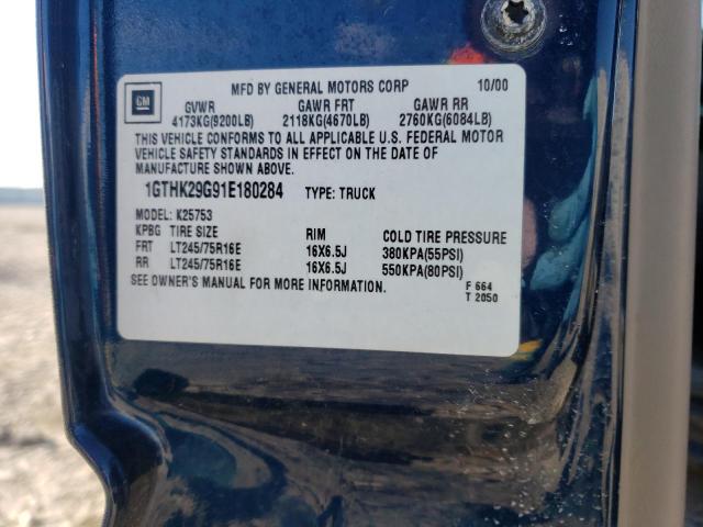 1GTHK29G91E180284 - 2001 GMC SIERRA K2500 HEAVY DUTY BLUE photo 12