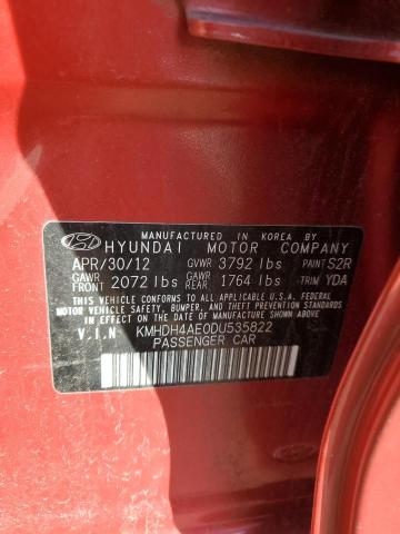 KMHDH4AE0DU535822 - 2013 HYUNDAI ELANTRA GLS RED photo 12