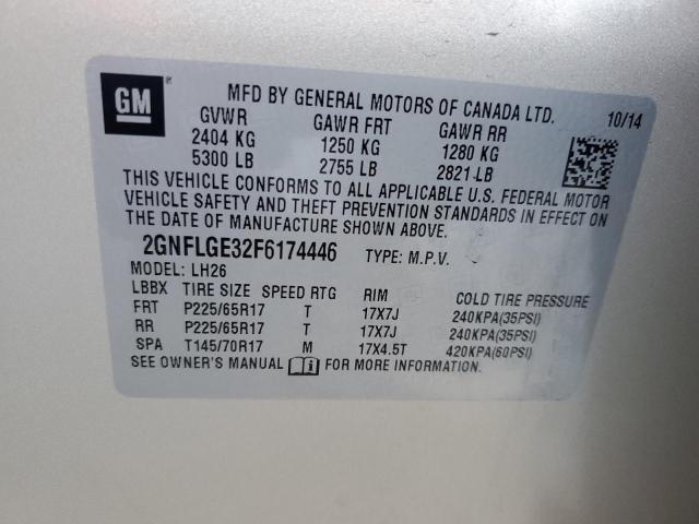 2GNFLGE32F6174446 - 2015 CHEVROLET EQUINOX LT CREAM photo 12