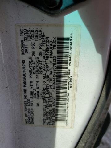 5TBBN441XYS076122 - 2000 TOYOTA TUNDRA ACCESS CAB WHITE photo 12