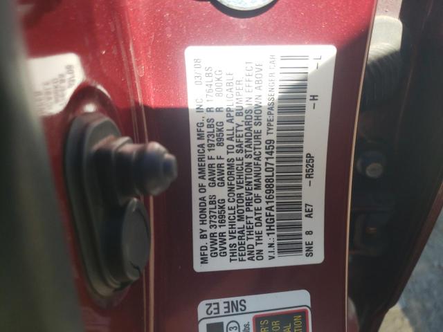 1HGFA16988L071459 - 2008 HONDA CIVIC EXL ბურგუნდია ფოტო 13