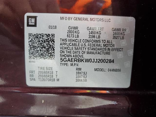 5GAERBKW0JJ200284 - 2018 BUICK ENCLAVE ESSENCE 勃艮第红 照片 13