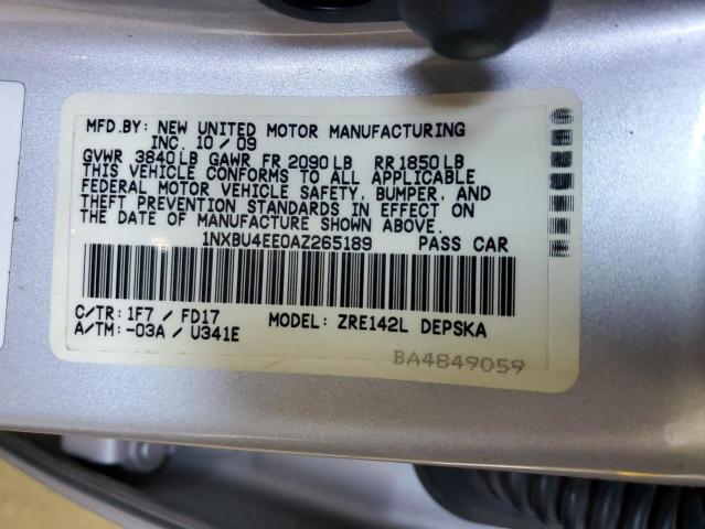 1NXBU4EE0AZ265189 - 2010 TOYOTA COROLLA AU BASE SILVER photo 13