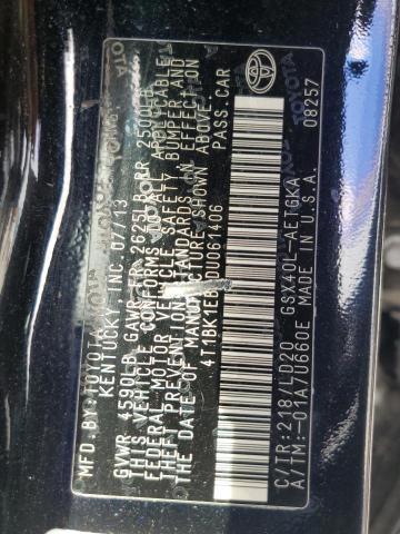 4T1BK1EB5DU061406 - 2013 TOYOTA AVALON BASE 黑色 照片 12