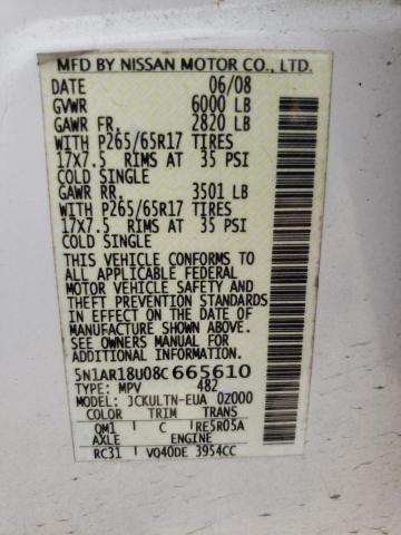 5N1AR18U08C665610 - 2008 NISSAN PATHFINDER S WHITE photo 13