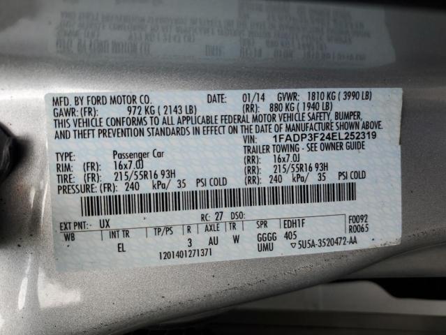 1FADP3F24EL252319 - 2014 FORD FOCUS SE SILVER photo 12