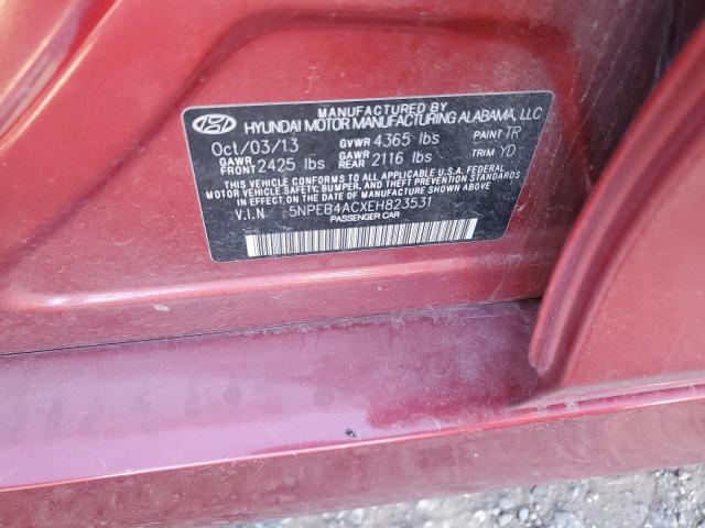 5NPEB4ACXEH823531 - 2014 HYUNDAI SONATA GLS RED photo 12