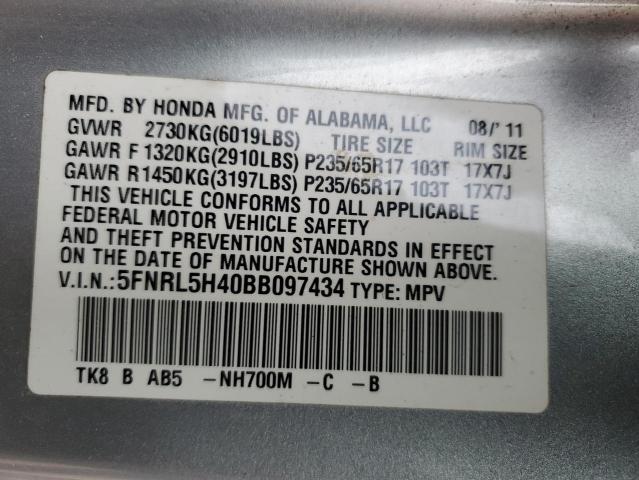 5FNRL5H40BB097434 - 2011 HONDA ODYSSEY EX SILVER photo 13