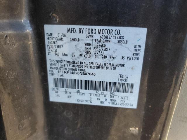 1FTRF14526NB07046 - 2006 FORD F150 GRAY photo 12