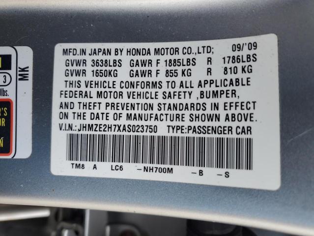 JHMZE2H7XAS023750 - 2010 HONDA INSIGHT EX SILVER photo 12