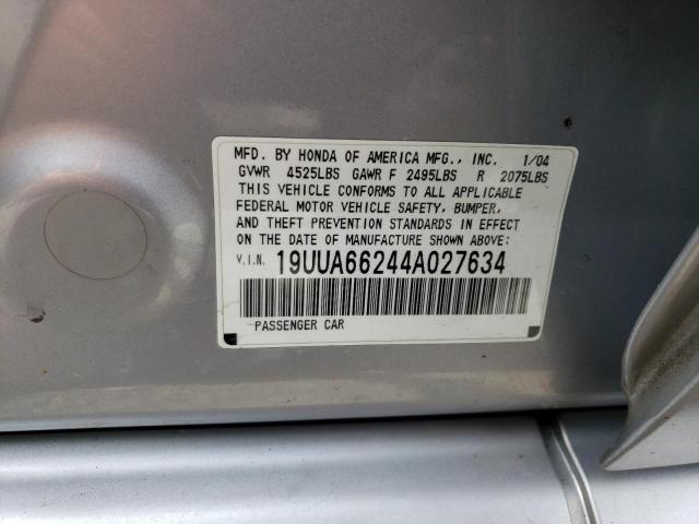 19UUA66244A027634 - 2004 ACURA TL SILVER photo 12