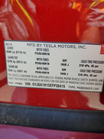 5YJSA1H15EFP39415 - 2014 TESLA MODEL S RED photo 12